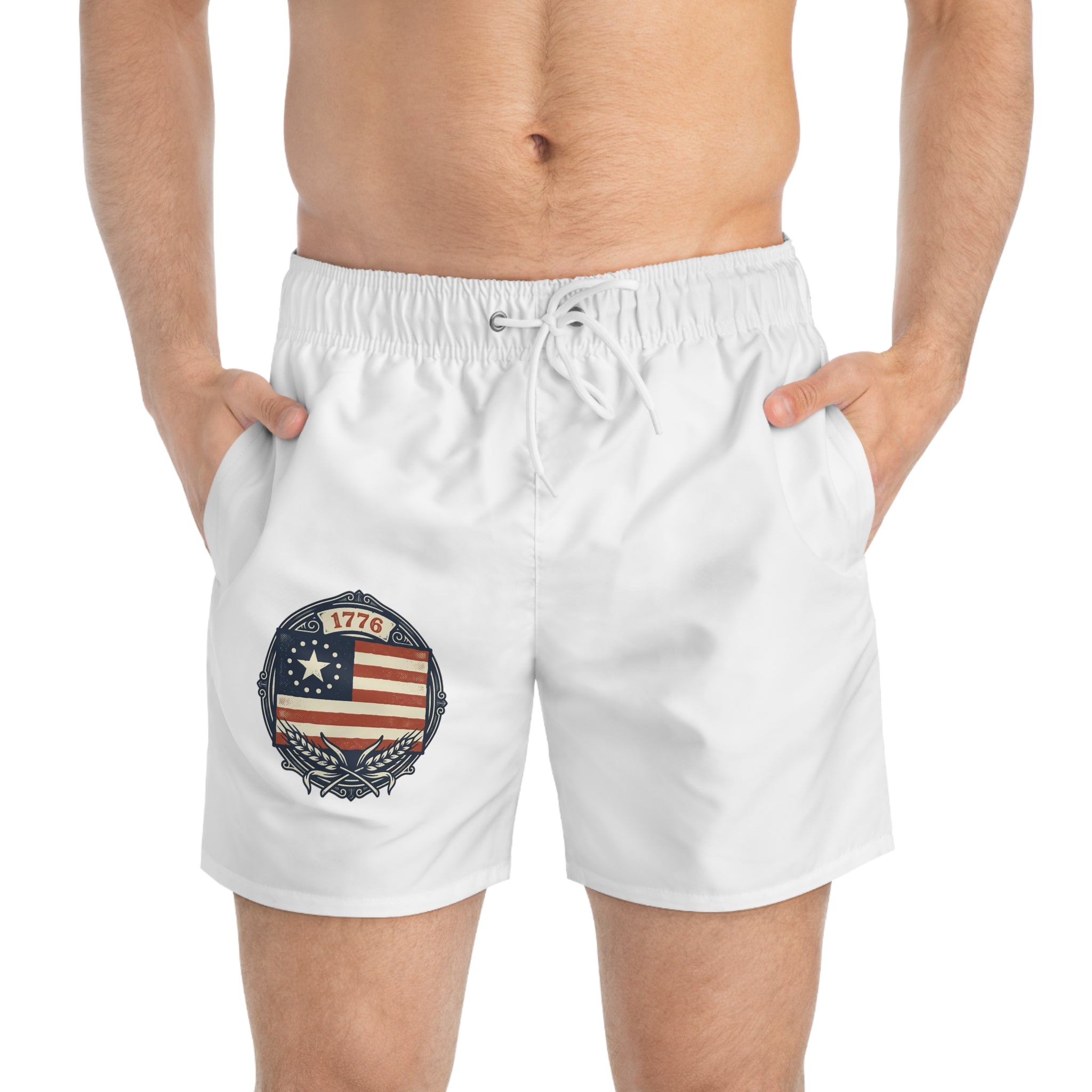 Veteran Flag Swim Trunks — Distressed American Flag & "The Veteran Status" Design