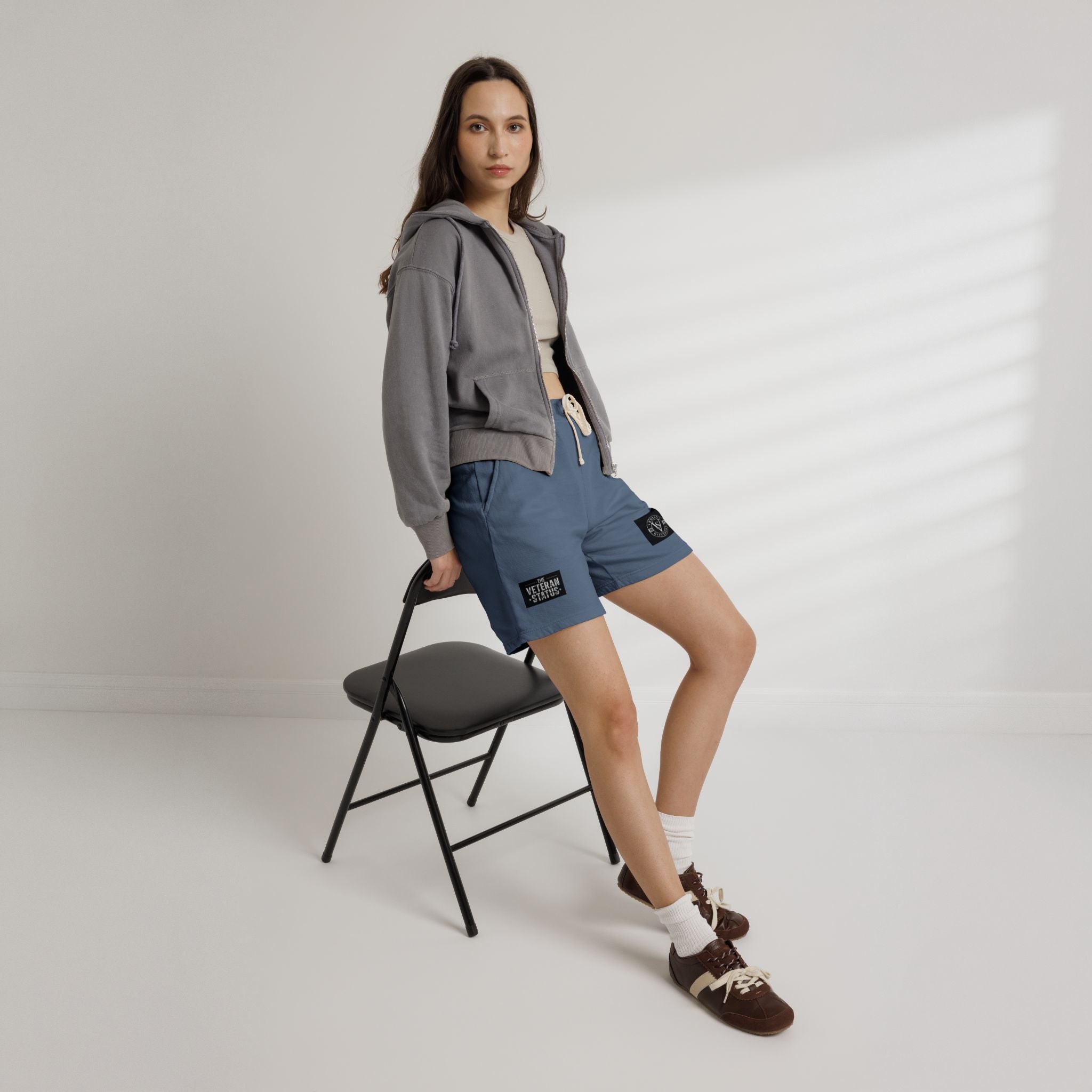 Veteran Status Patch Sweat Shorts — Garment-Dyed Fleece Athletic Shorts