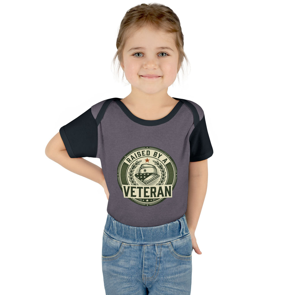 Raised by a Veteran Infant Bodysuit — Baby Onesie with Military Emblem