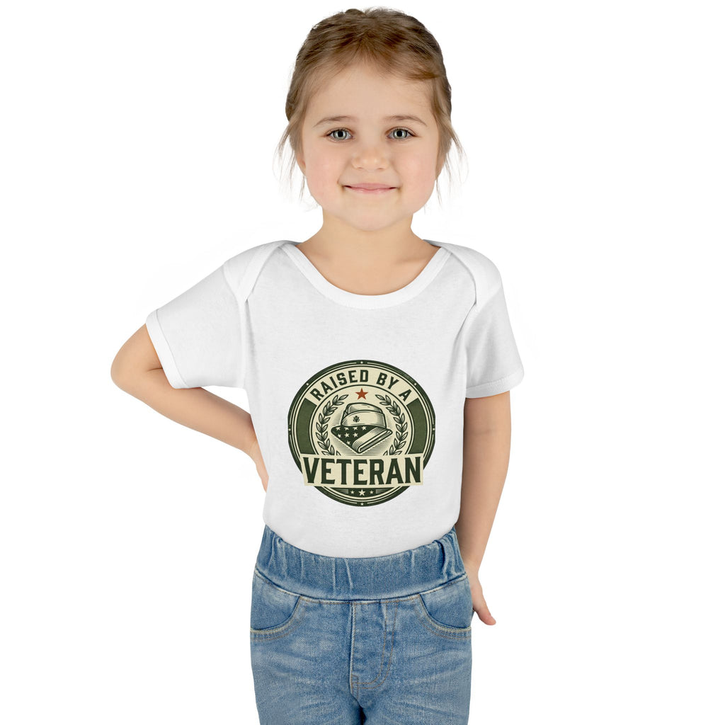 Raised by a Veteran Infant Bodysuit — Baby Onesie with Military Emblem
