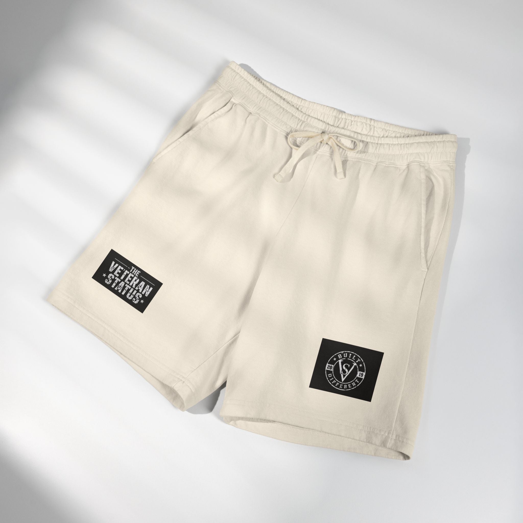 Veteran Status Patch Sweat Shorts — Garment-Dyed Fleece Athletic Shorts