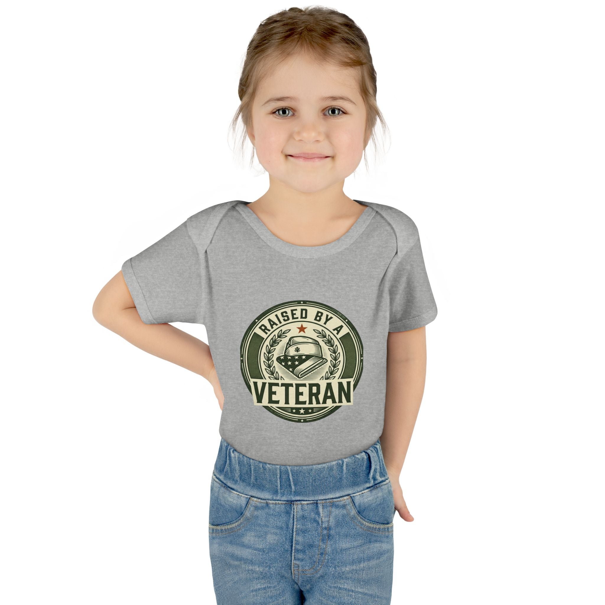 Raised by a Veteran Infant Bodysuit — Baby Onesie with Military Emblem