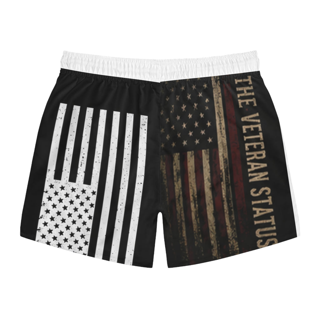Veteran Flag Swim Trunks — Distressed American Flag & "The Veteran Status" Design