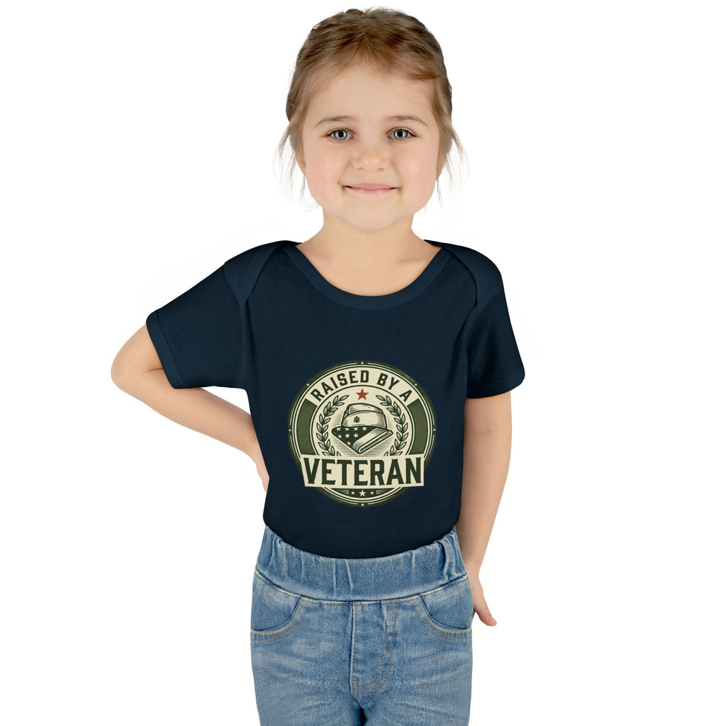 Raised by a Veteran Infant Bodysuit — Baby Onesie with Military Emblem