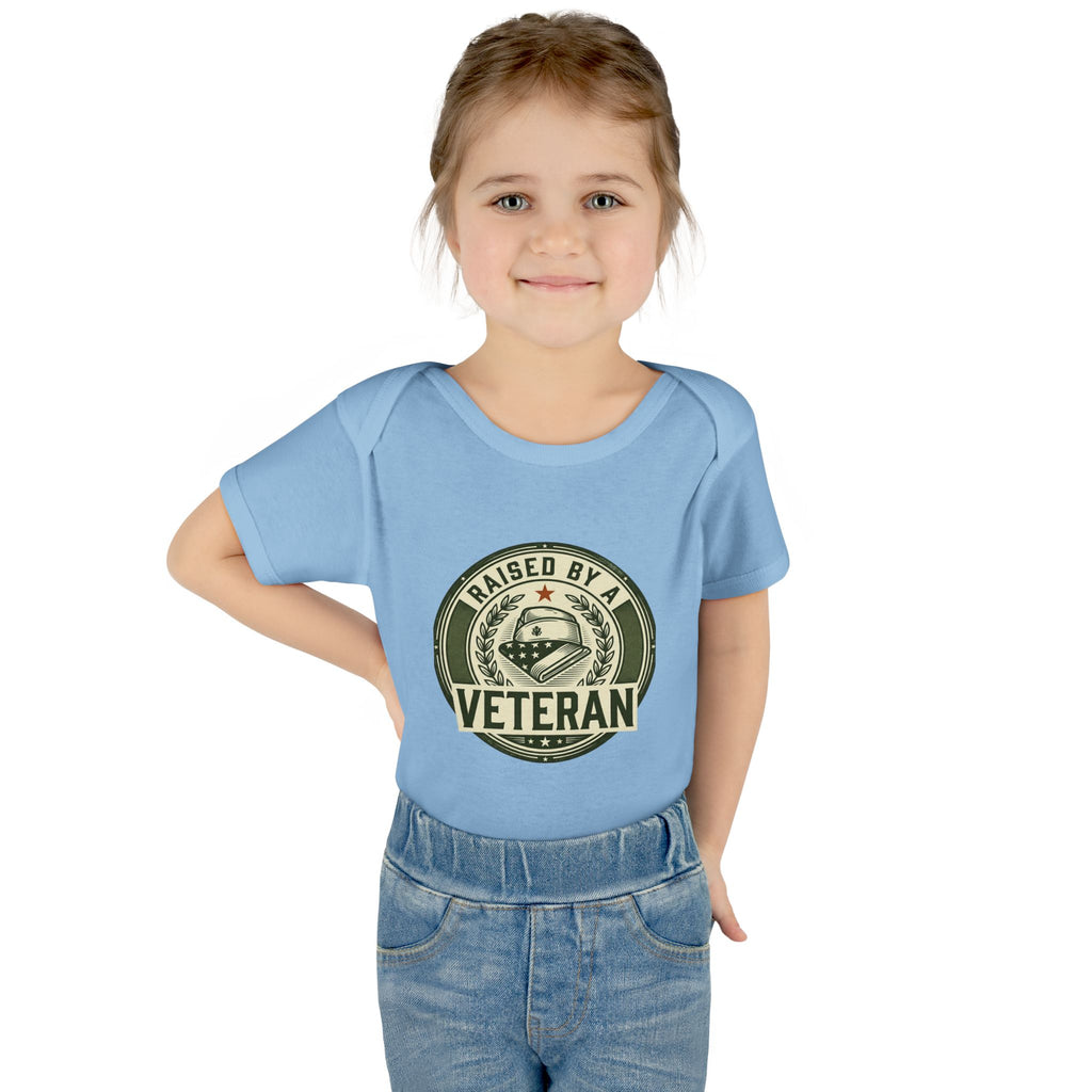 Raised by a Veteran Infant Bodysuit — Baby Onesie with Military Emblem
