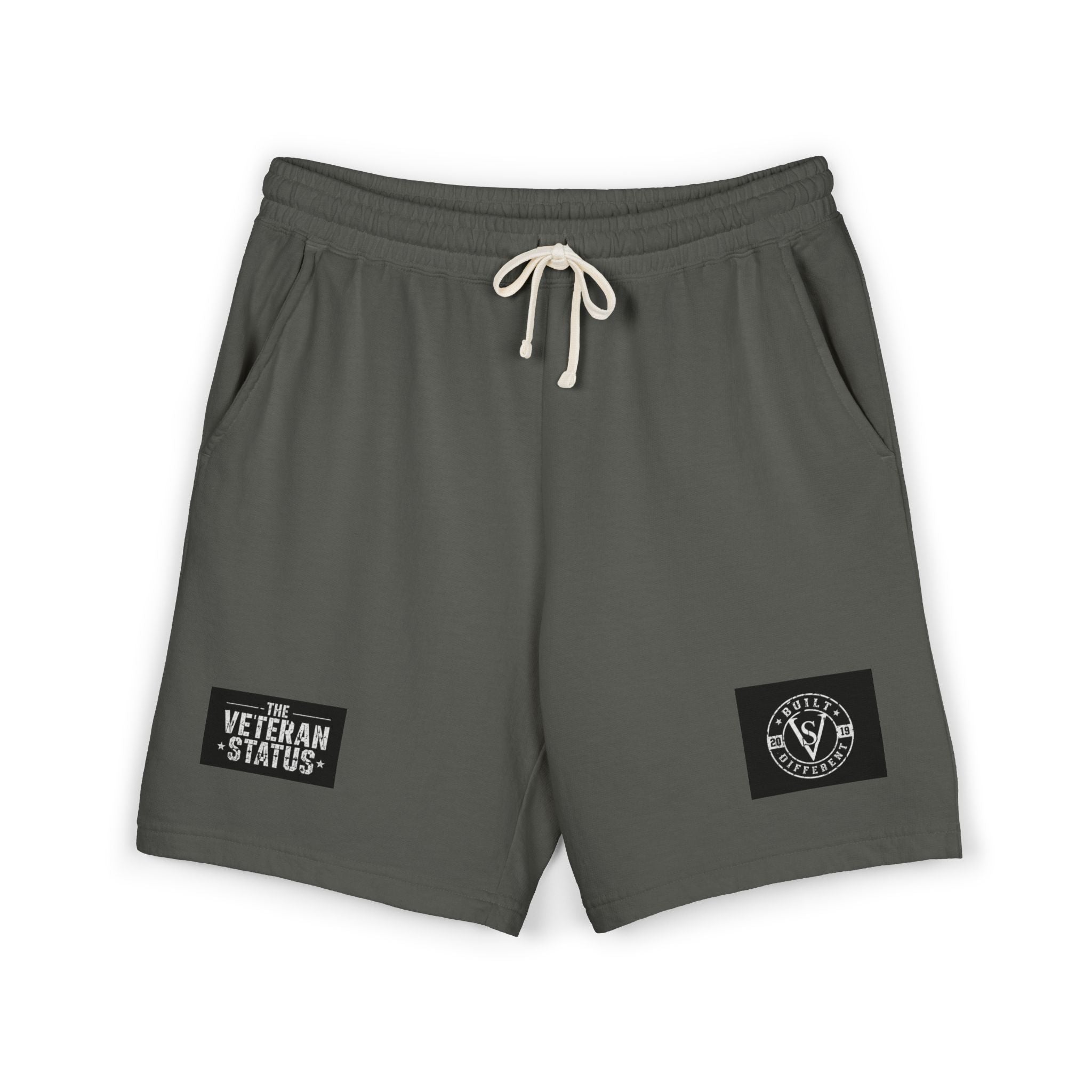 Veteran Status Patch Sweat Shorts — Garment-Dyed Fleece Athletic Shorts