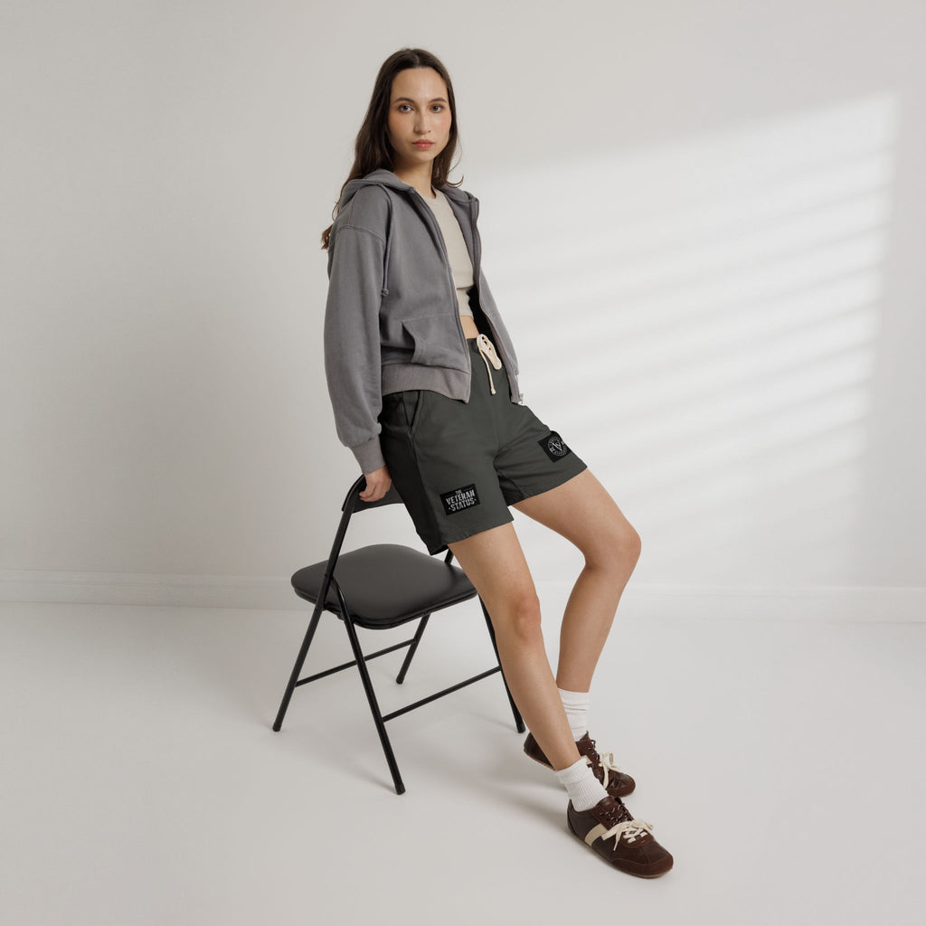 Veteran Status Patch Sweat Shorts — Garment-Dyed Fleece Athletic Shorts