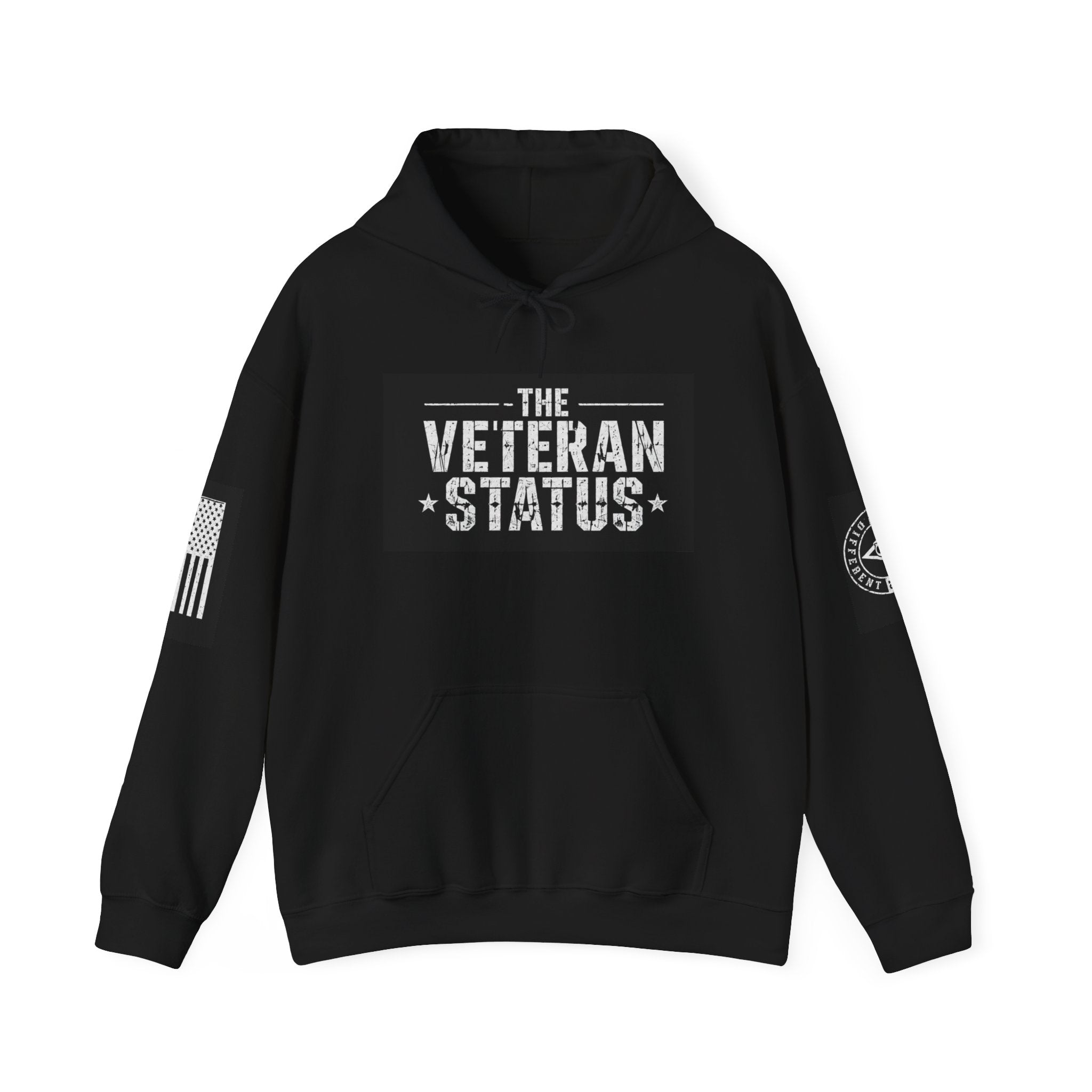 Veteran Status Hoodie – Military Pride Pullover with Sleeve Flag & Emblem