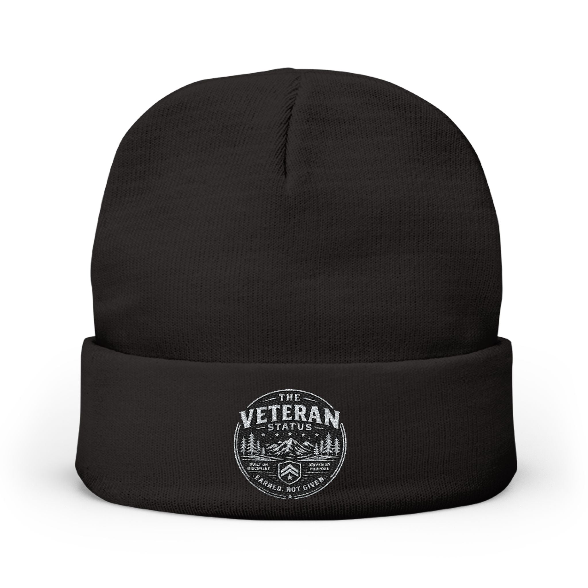 Embroidered Veteran Badge Knit Beanie