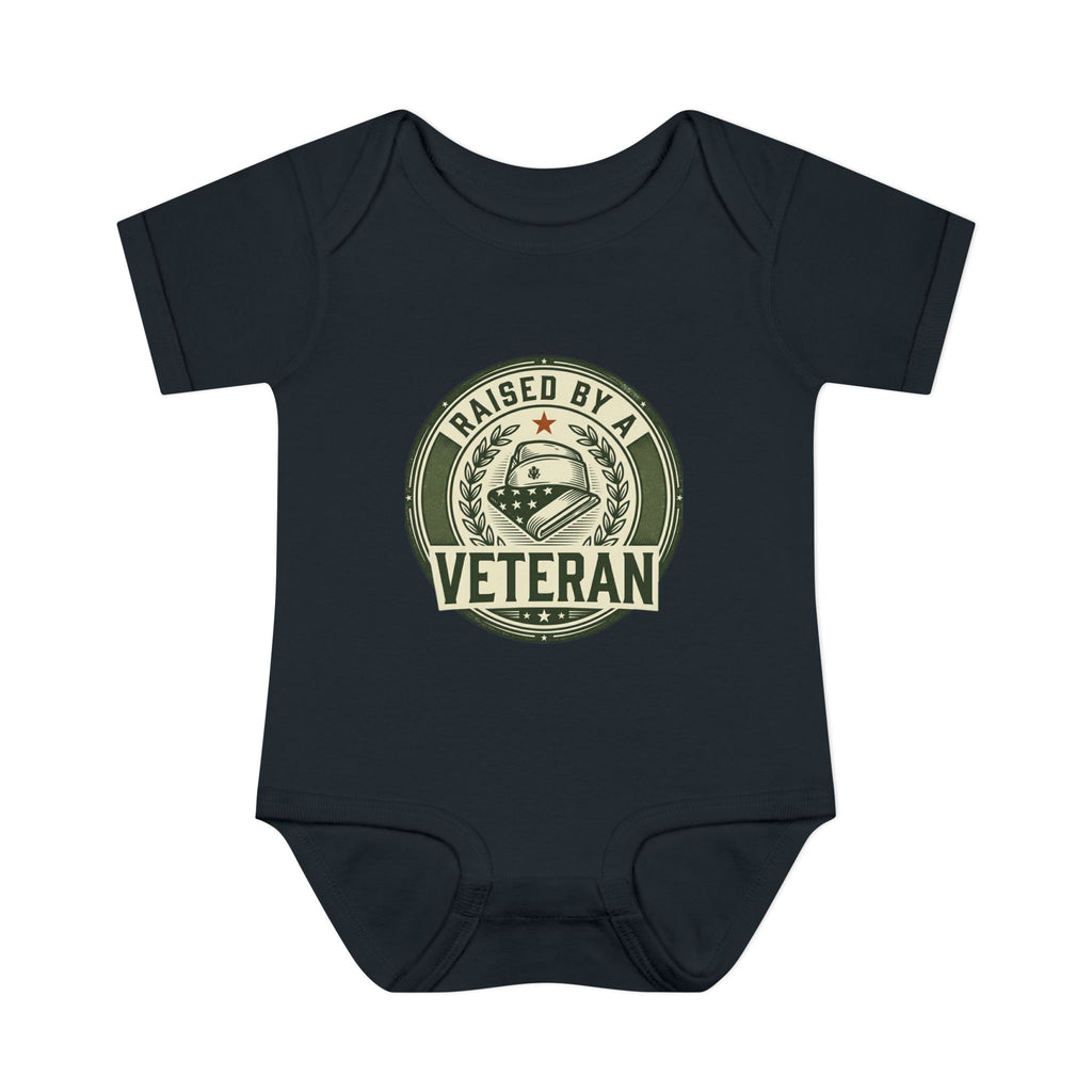 Raised by a Veteran Infant Bodysuit — Baby Onesie with Military Emblem