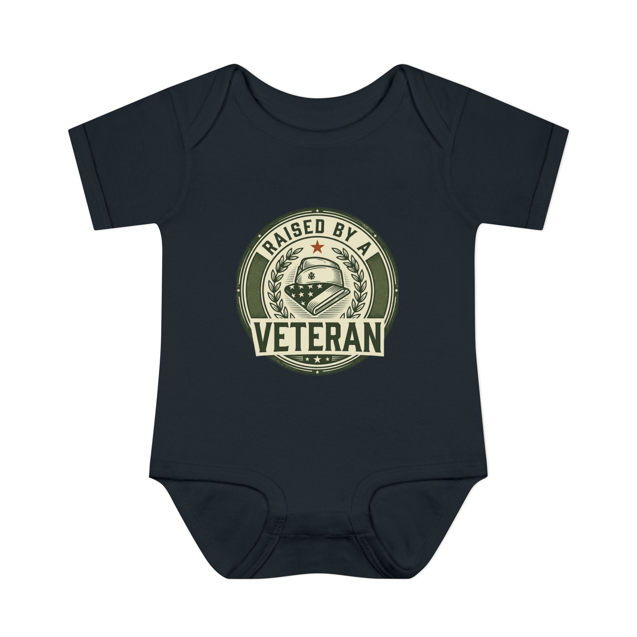 Raised by a Veteran Infant Bodysuit — Baby Onesie with Military Emblem