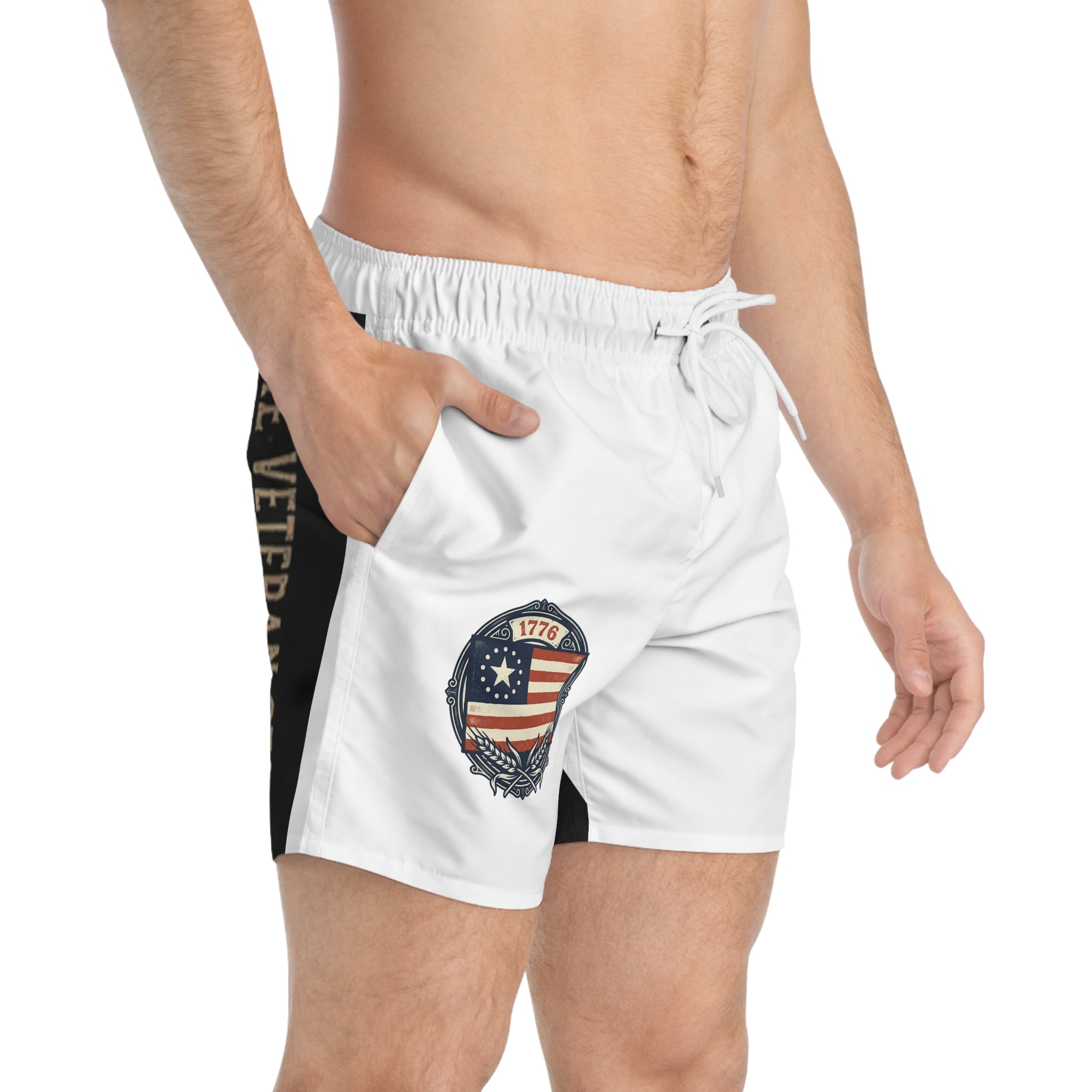 Veteran Flag Swim Trunks — Distressed American Flag & "The Veteran Status" Design