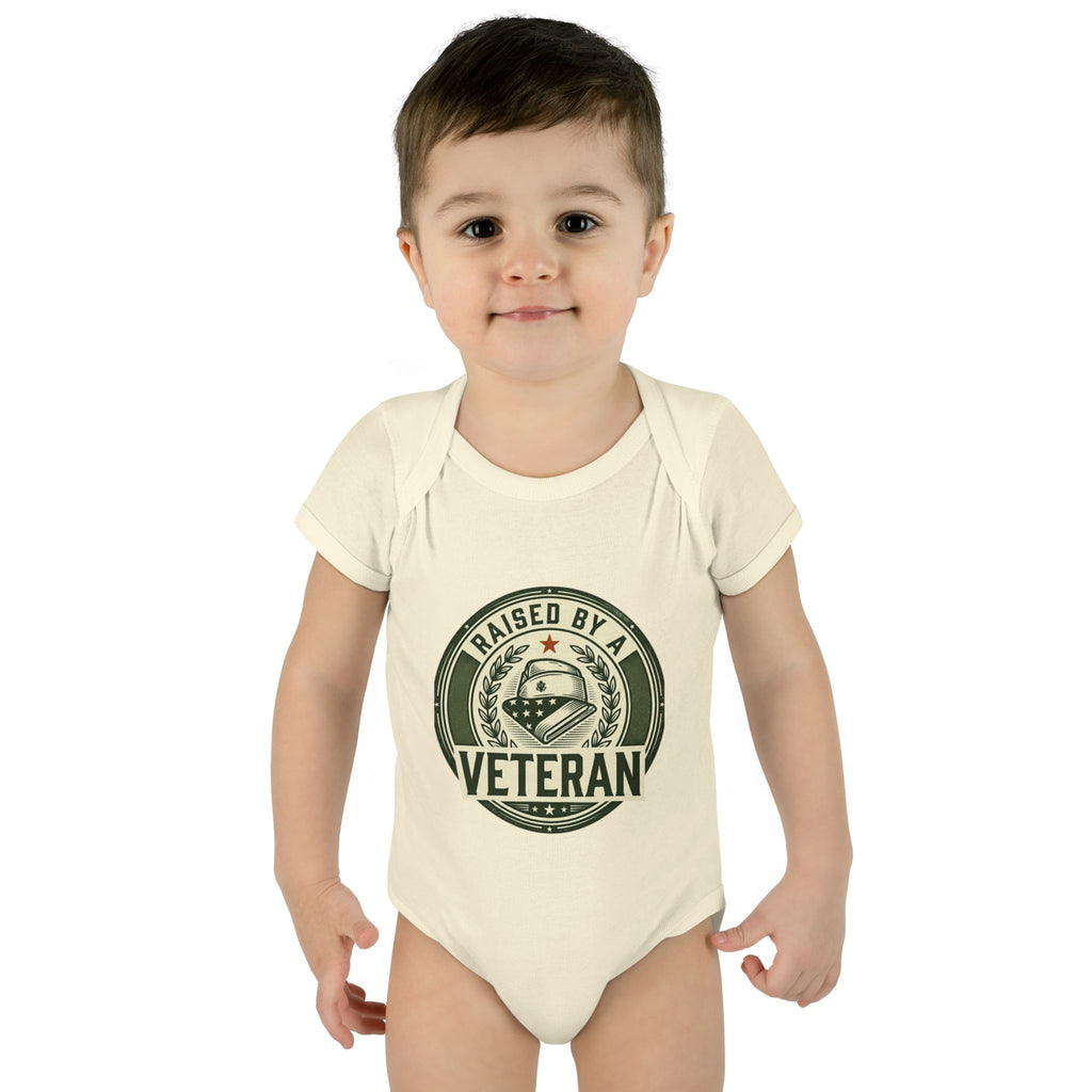 Raised by a Veteran Infant Bodysuit — Baby Onesie with Military Emblem