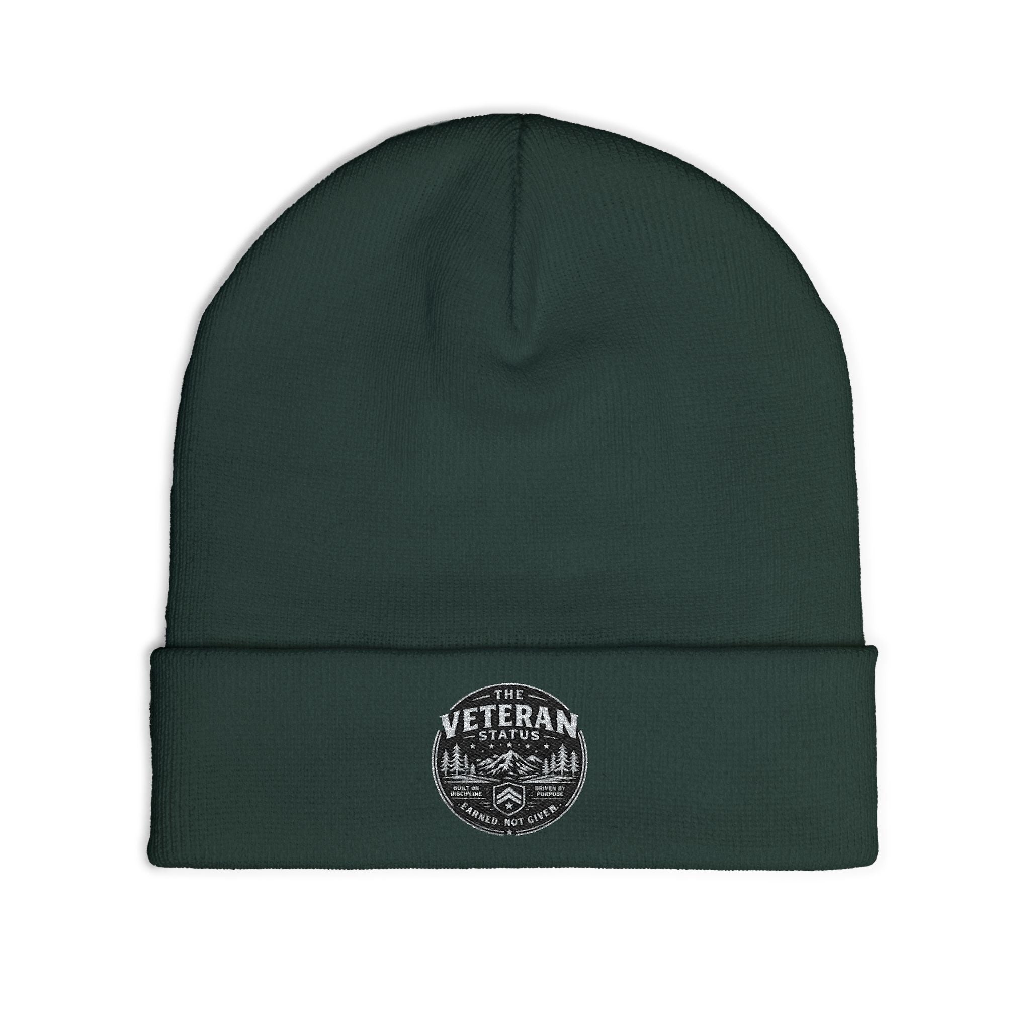 Embroidered Veteran Badge Knit Beanie