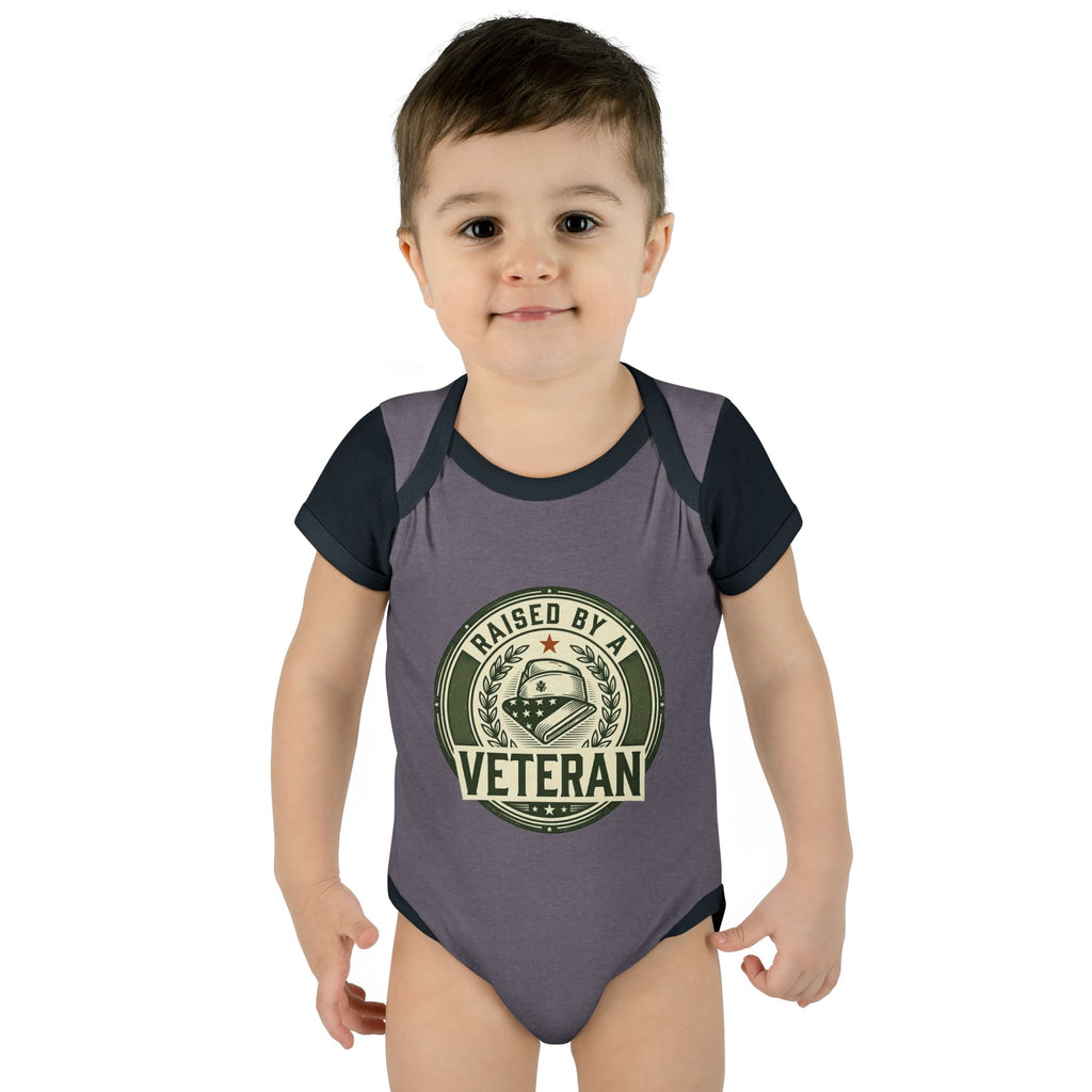 Raised by a Veteran Infant Bodysuit — Baby Onesie with Military Emblem