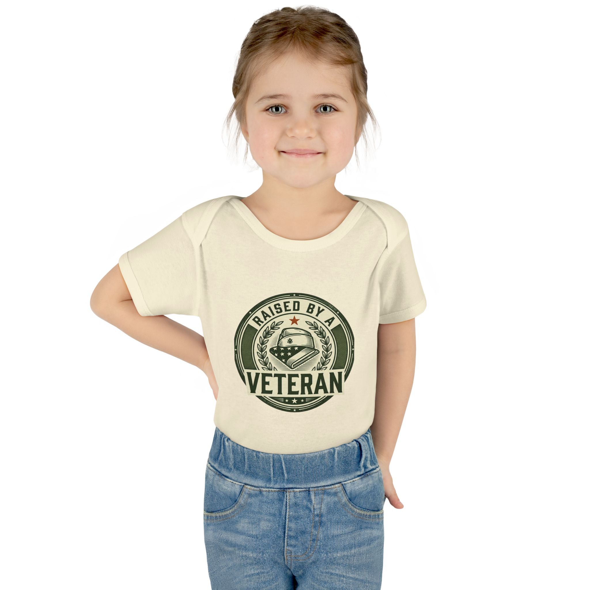 Raised by a Veteran Infant Bodysuit — Baby Onesie with Military Emblem